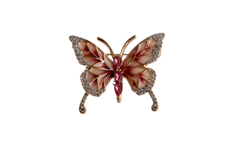 BROCHE BORBOLETA COM STRASS ROSA - METAL DOURADO