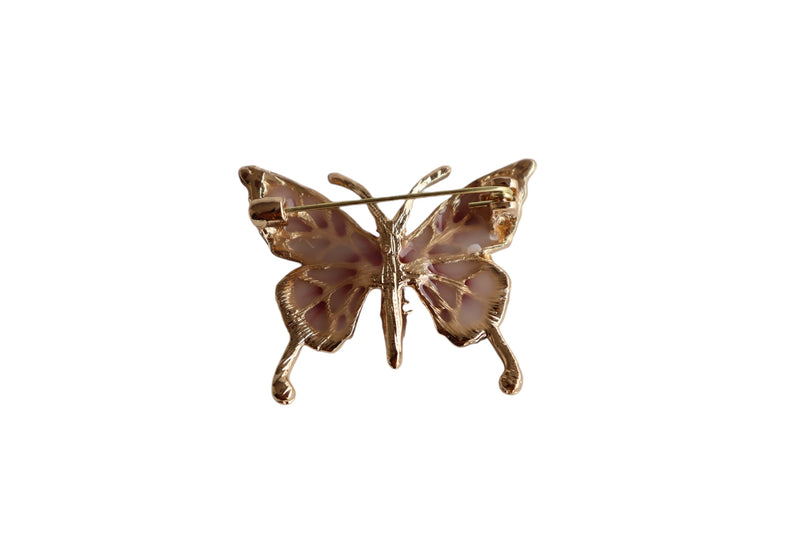 BROCHE BORBOLETA COM STRASS ROSA - METAL DOURADO