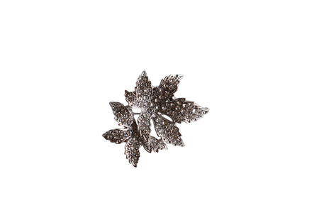 BROCHE CONJUNTO DE FLORES COM STRASS - METAL PRATA