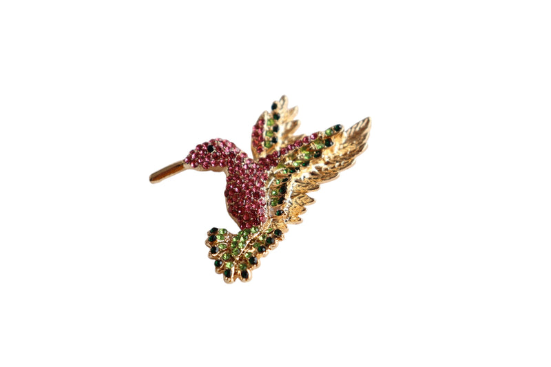 BROCHE BEIJA-FLOR COM STRASS ROSA - METAL DOURADO