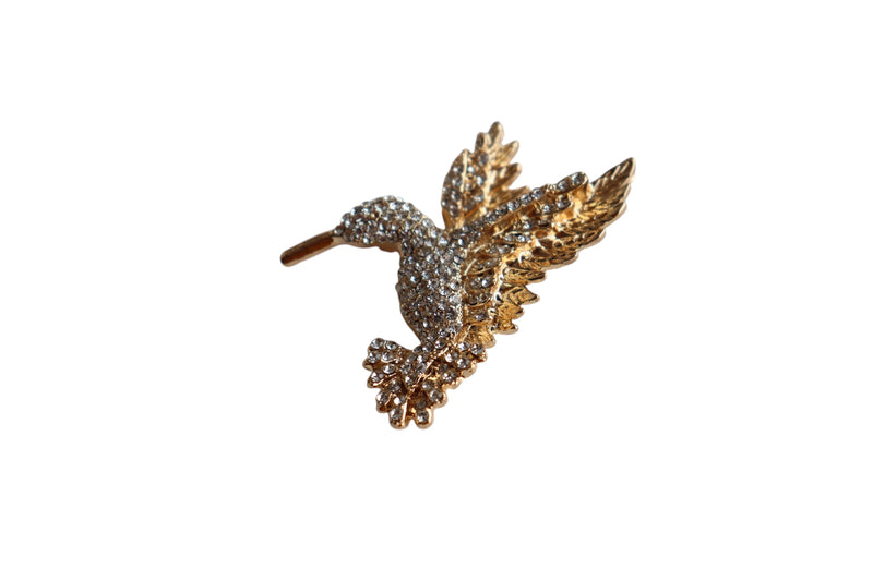 BROCHE BEIJA-FLOR COM STRASS - METAL DOURADO