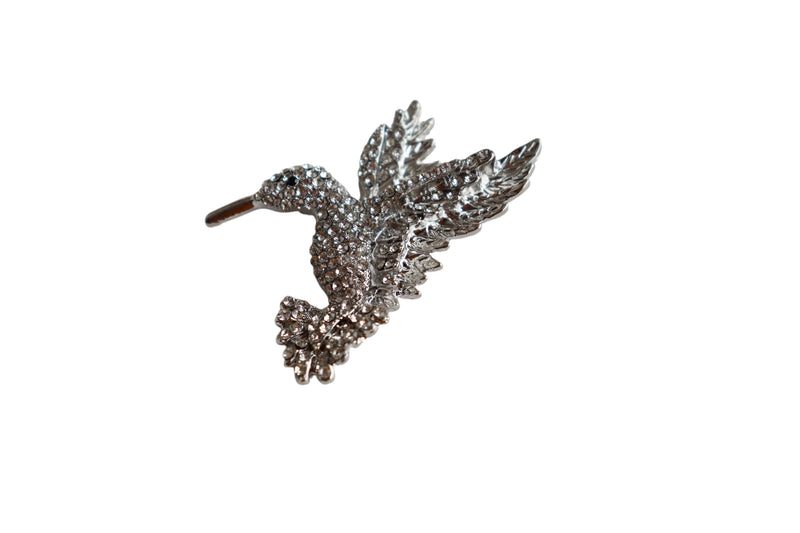 BROCHE BEIJA-FLOR COM STRASS - METAL PRATA