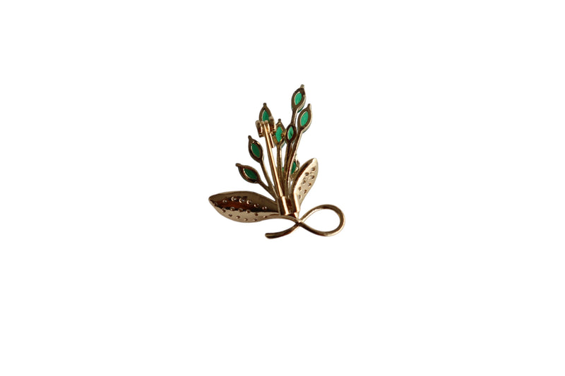 BROCHE FLOR COM STRASS VERDE - METAL DOURADO