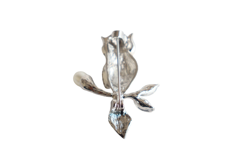 BROCHE CORUJA STRASS BRANCO - METAL PRATA