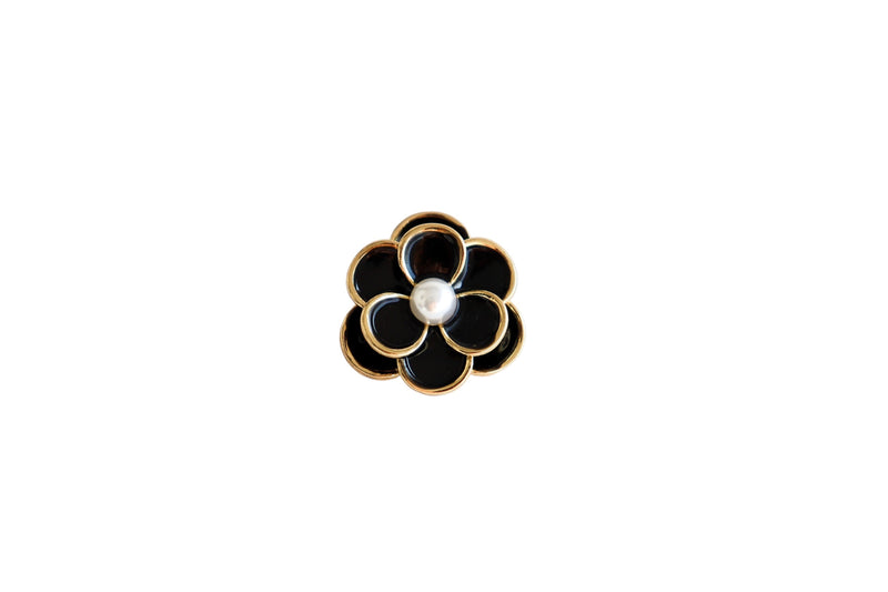 BROCHE FLOR 8 PÉTALAS PRETA - METAL DOURADO