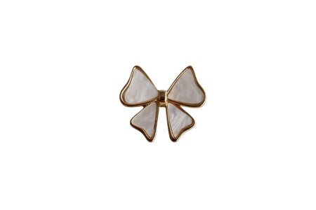 BROCHE FLOR COM LAÇO BRANCO - METAL DOURADO