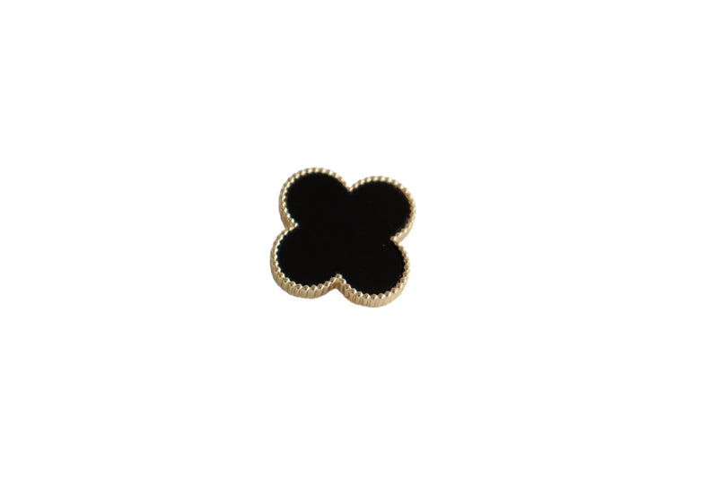 BROCHE FLOR QUATRO PONTAS PRETO - METAL PRATA