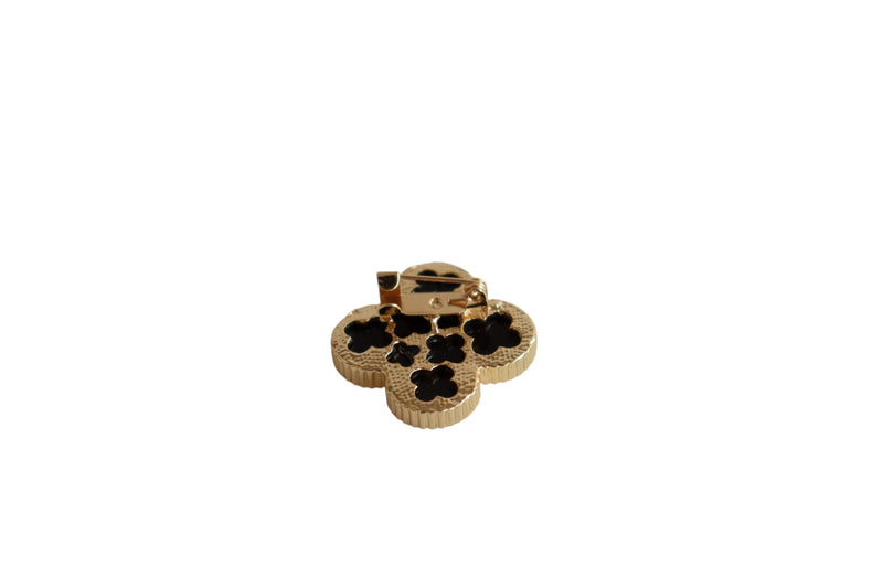 BROCHE FLOR QUATRO PONTAS PRETO - METAL DOURADO