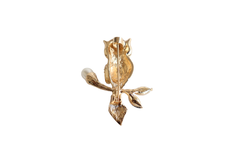 BROCHE CORUJA STRASS LARANJA - METAL DOURADO