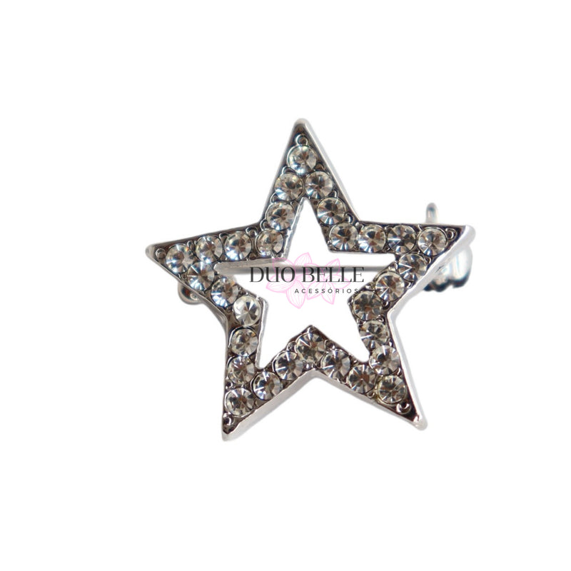 BROCHE ESTRELA COM STRASS - METAL PRATA